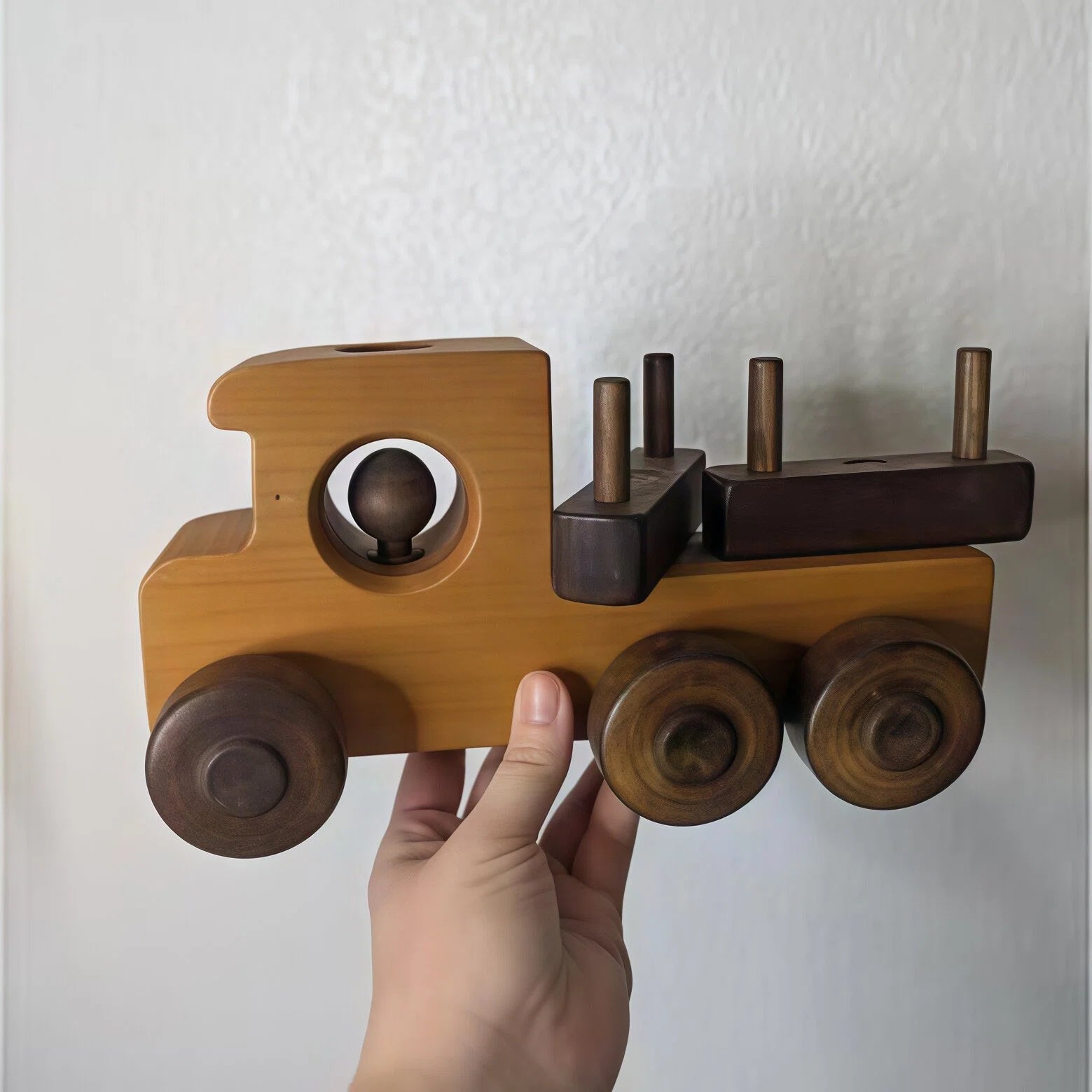 Brown Wooden Toy Logging Truck Model