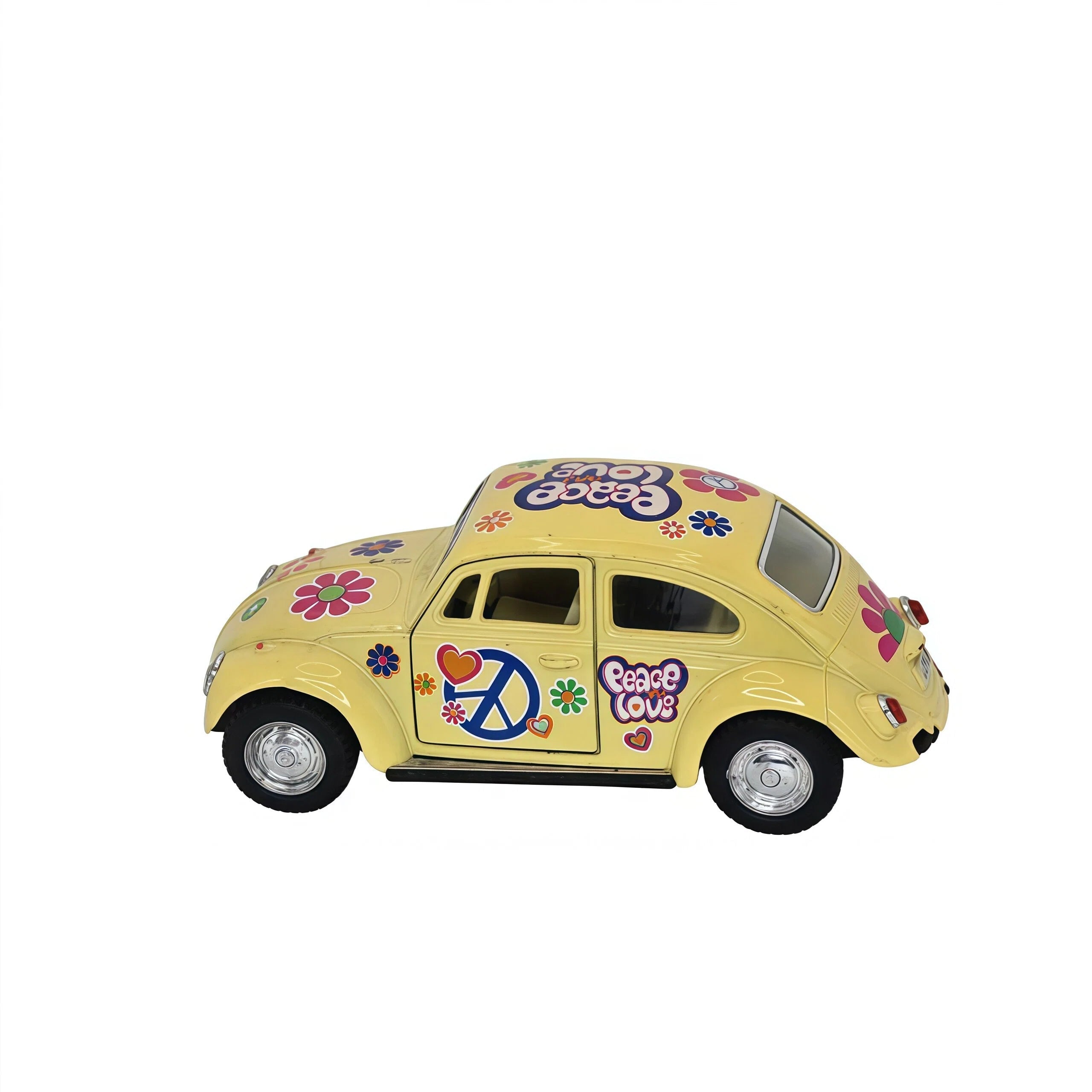 Yellow and Multicolor "Peace and Love" Volkswagen Beetle Toy Car Model